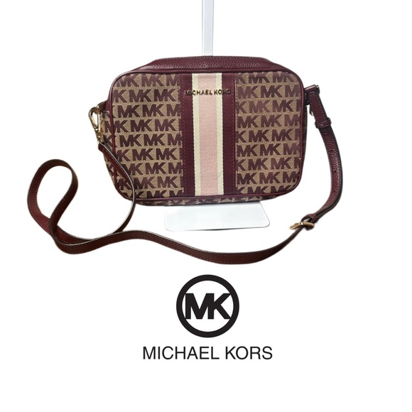 Michael Kors Maroon and Tan Signature Monogram Crossbody Bag - Picture 10 of 10